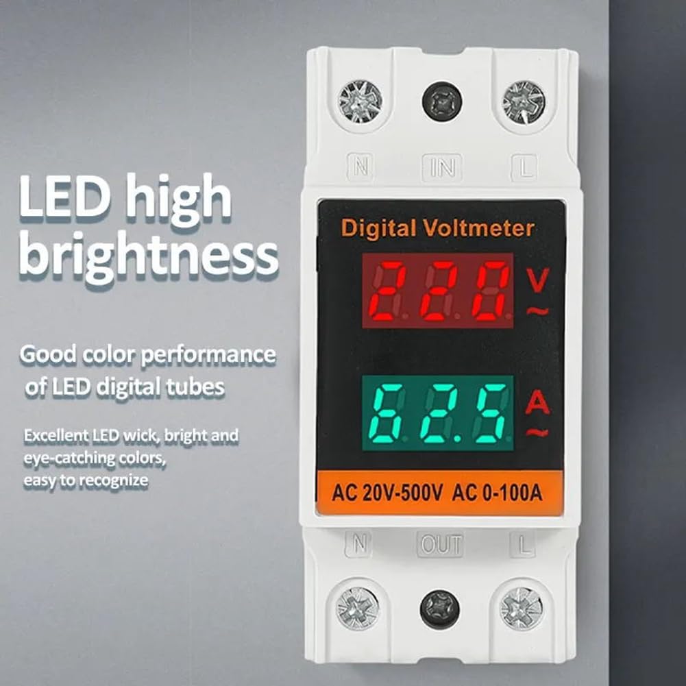 Alliteqwe Dual Display Combination Rail Type Single Phase Digital Meter, Digital DIN Rail Power Meter, AC Voltmeter, Ammeter, Energy Meter