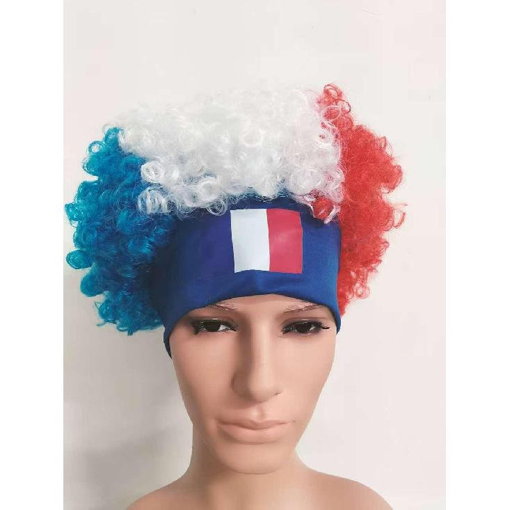 Fotbalový zápas Národní vlajka Paruka Afro vlasy Dekorace Fotbalový fanoušek Oslavné rekvizity