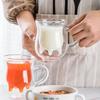 Creative Dairy Cow Mug, Double Wall Glass Cup for Milk Coffee Beer Fruit Juice, Heat Insulation Glass Household Drinkware