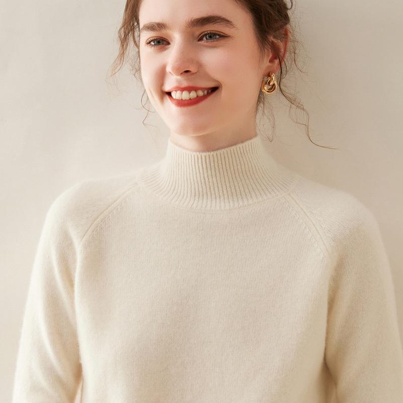Women's Cashmere Half-High Collar Sweater - Thickened Wool Knit Base Layer for Autumn/Winter