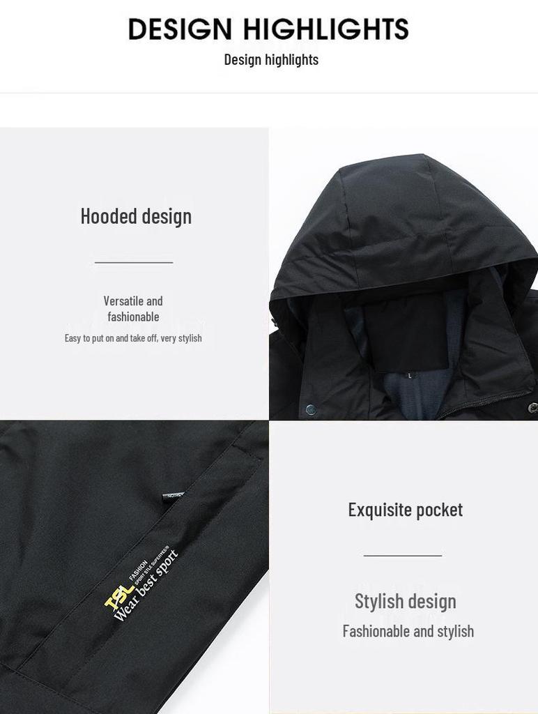 Men's Outdoor Softshell Jacket - Detachable, Windproof & Waterproof, Trendy Mountaineering & Casual Sports Outerwear