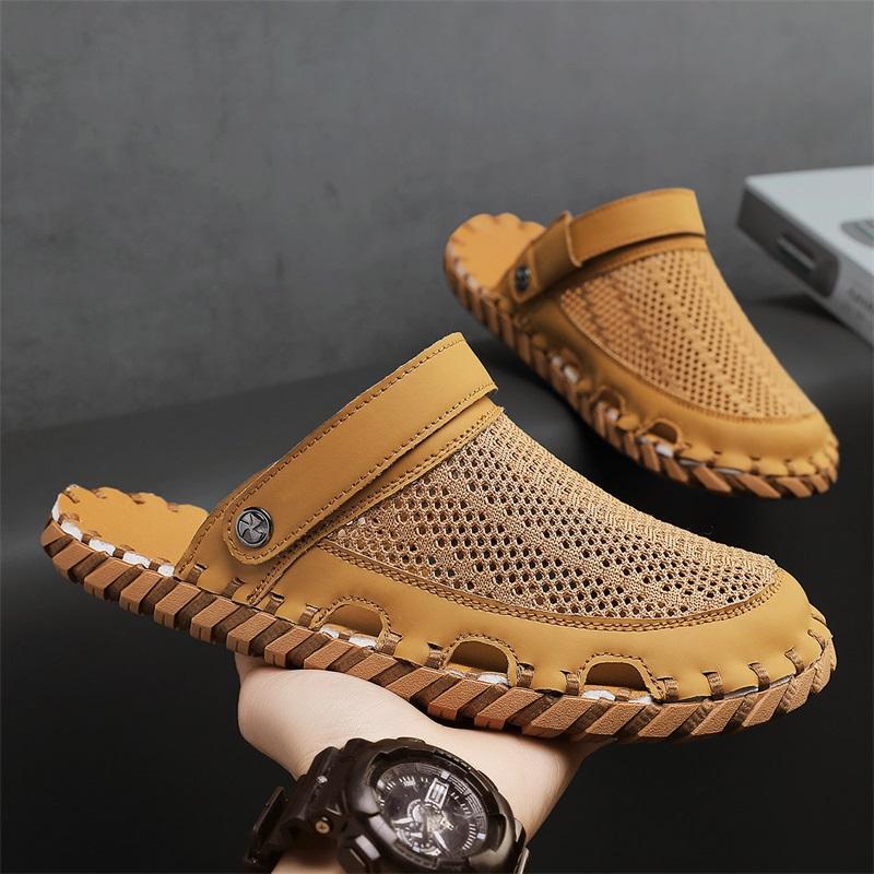 

Модные сандалии для мужчин Летние сандалии на плоской подошве Высококачественные сандалии Сетчатая строчка Мягкая подошва Уличные Противоскользящие Для кемпинга Дышащие Повседневная обувь 46