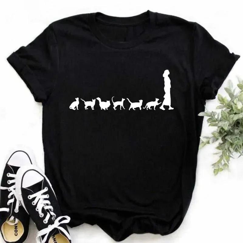 Kawaii Cats Print Summer Cute Women Tshirt Funny Cartoon T Shirt FeUnisex Unisexs Tshirt 90s Fashion Korean Style Top Tee