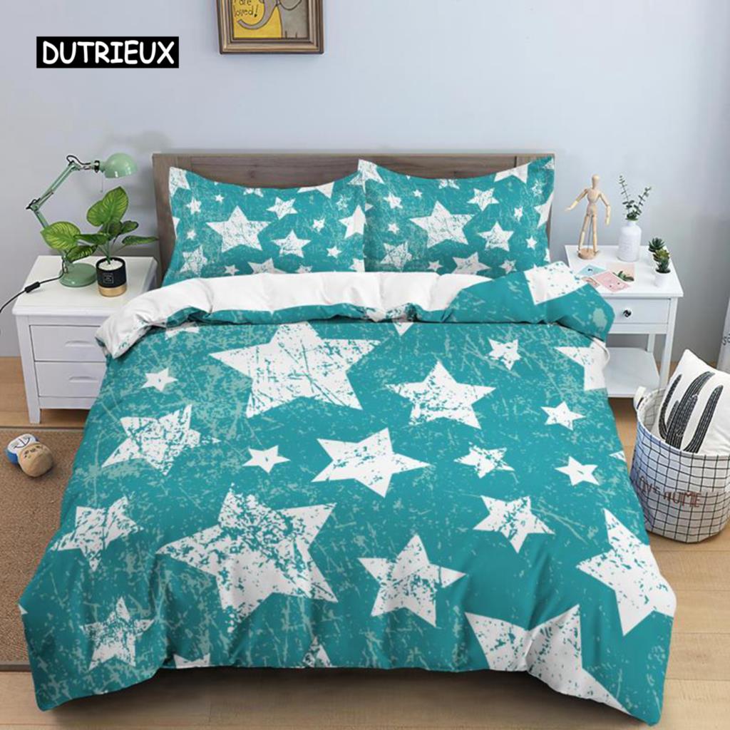 

Комплект постельного белья со звездами и красочным принтом в виде звезд, комплект постельного белья для детей и подростков, двуспальный, размер «queen-size», микрофибра, пододеяльник 150x200cm 3pcs