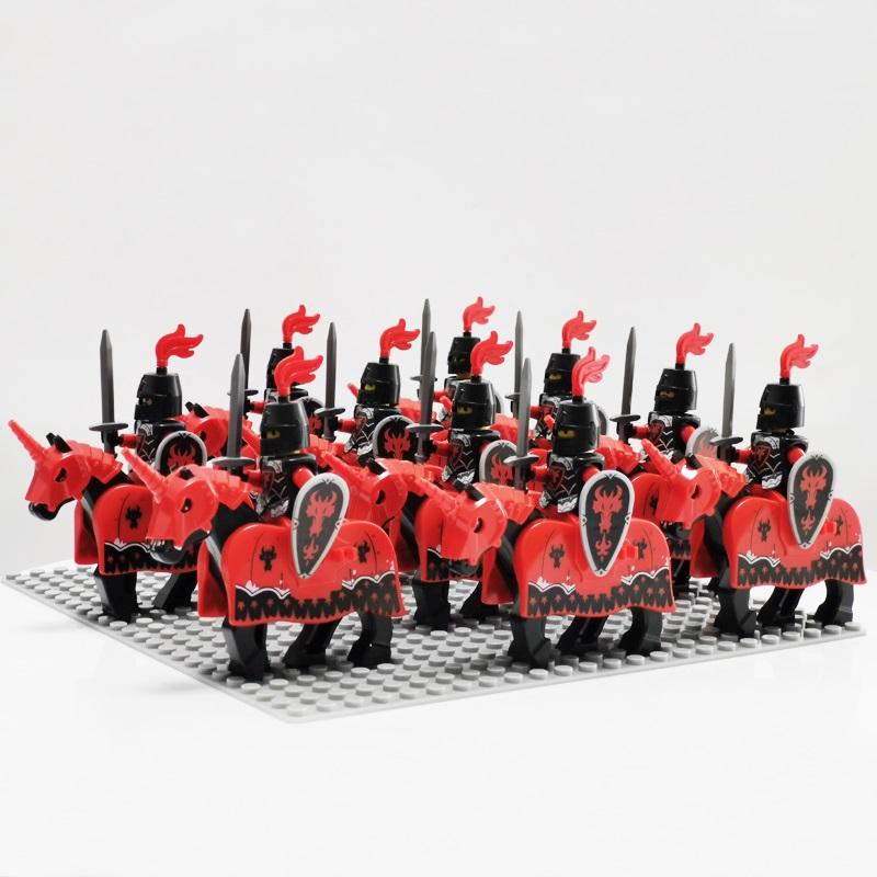 Middeleeuws Militair Kasteel Soldaat Rode Draken Ridders Koning Leo's Kasteel Paarden Figuren Bouwstenen Blokken Speelgoed voor Kinderen 10 stuks/Partij
