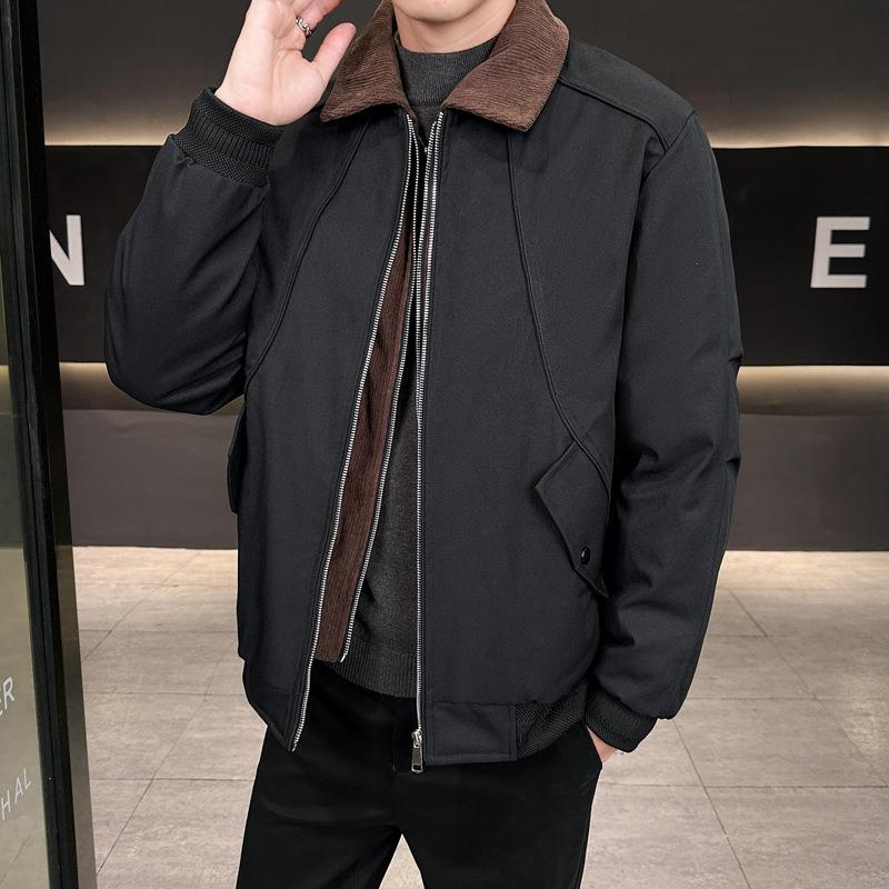 % White Duck Down Fake Two-piece Down Jacket Men's Winter Retro Loose Lapel Casual Jacket Men's