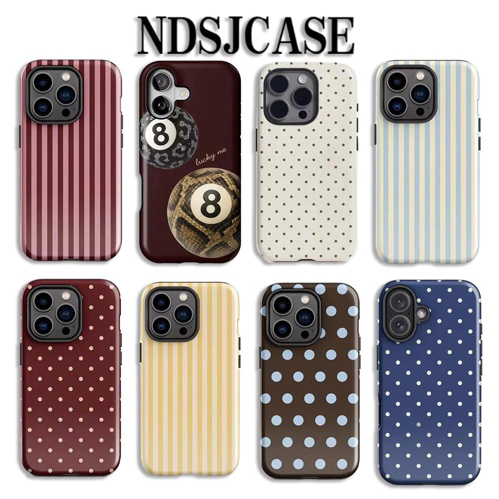 Luxury Clmj Ins Korea Dot Stripe Series Phone Case for iPhone 17 16 15 14 13 12 11 X Air Pro Max Plus Double-layer Back Cover