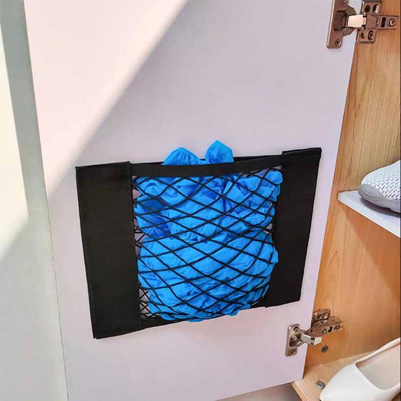 Filet de rangement pour porte d'armoire de cuisine, sac adhésif pour articles divers, pochette élastique avec ruban de fixation en nylon, organisateur de voiture