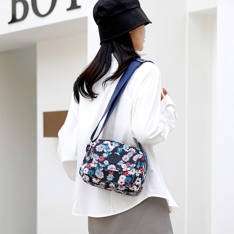 Torba na ramię z nylonu z nadrukiem, torba na kwiaty, mała torba kwadratowa z wieloma przegródkami, torba wielowarstwowa