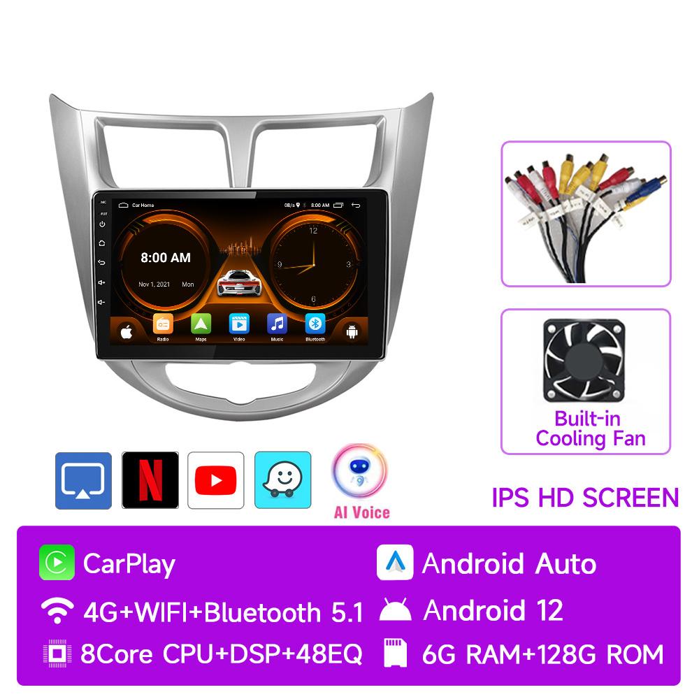 JIUYIN Android 12 Carplay Car Radio for Hyundai Solaris Verna Accent 1 2010 - 2016 Multimedia Player 2 Din GPS 4G DVD Head Unit