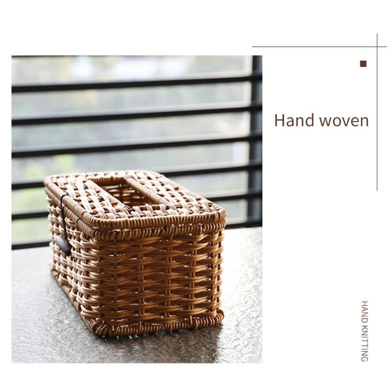 Tissue Dispenser Decorative Rattan Napkin Holder Easy Install Paper Towel Container for Living Room Bedroom Decoration