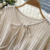 Hollowed-out Grid Knitted Dress Summer Lace-up Short-sleeved Slit Loose Dress