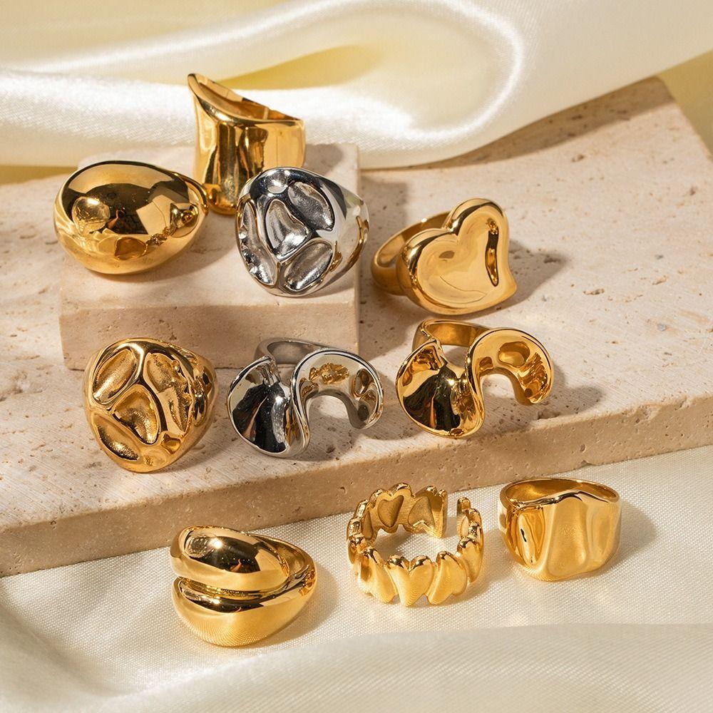 Stainless Steel Exaggerated Ring Smooth Vintage Finger Ring Exquisite Geometric Ring  Wedding