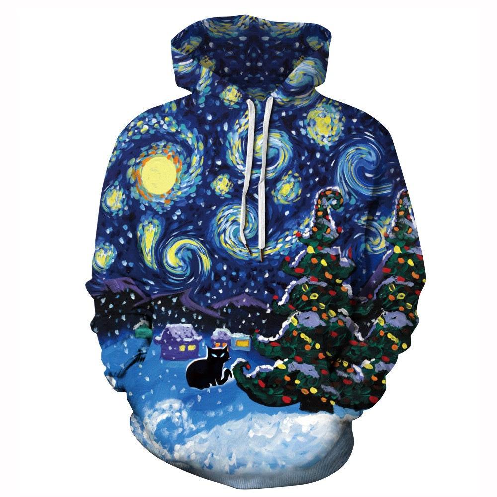 Men's 2024 European and American Christmas Christmas Tree 3D Digital Printed Sweatshirt Cosplay Peripheral Hoodie