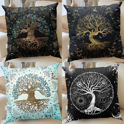 1 Stück Moderne Lebensbaum Kissenbezüge Botanische Florale Zierkissen mit Sonne- und Mond-Designs Perfekt für Sofa- und Couch-Dekor