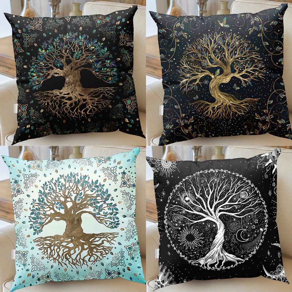 1pc Modern Tree of Life Cushion Cases Botanical Floral Throw Pillows with Sun and Moon Designs Perfect for Sofa and Couch Decor