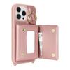 For iPhone 14 Pro Case with Lanyard/Mirror/Card Holder Grids Pattern RFID Blocking Phone Cover