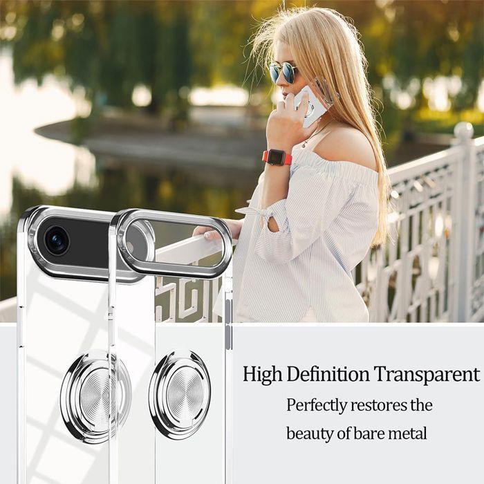 Coque de protection - BOOLING - iPhone Air - Silicone Transparent - Anneau Rotatif Argenté - Antichoc