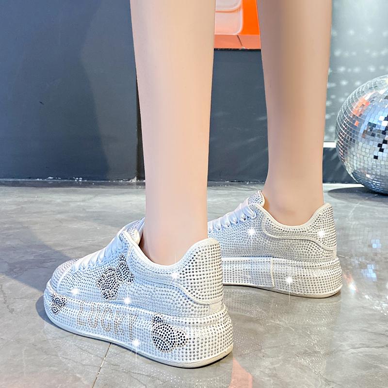 Fashion Women's Luxury Sneakers Sparkling Water Diamond Shoes Thick Bottom Casual Shoes Designer Water Diamond Fashion Vulcanized Shoes