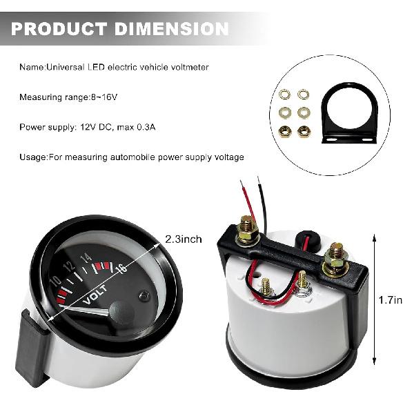 2" 52MM Car Voltage Gauge, DC 12V 8-16V Pointer Voltmeter with Backlight, Universal LED Light Voltage Meter Digital Volt Gauge for Trucks SUVs RVs,