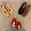 Fashion Buckle Fashion Flock Ladies Mary Janes Flats Shoes Female Square Toe Footwear Shallow Women Flats Slip On Shoes Lady