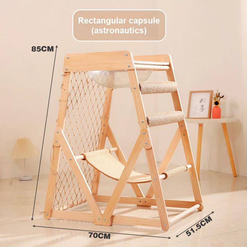 Cat Climbing Frame Space Capsule Scratching Board Hammock Solid Wood Sisal Not Falling Chips Rugged Climbing Net Pet Supplies