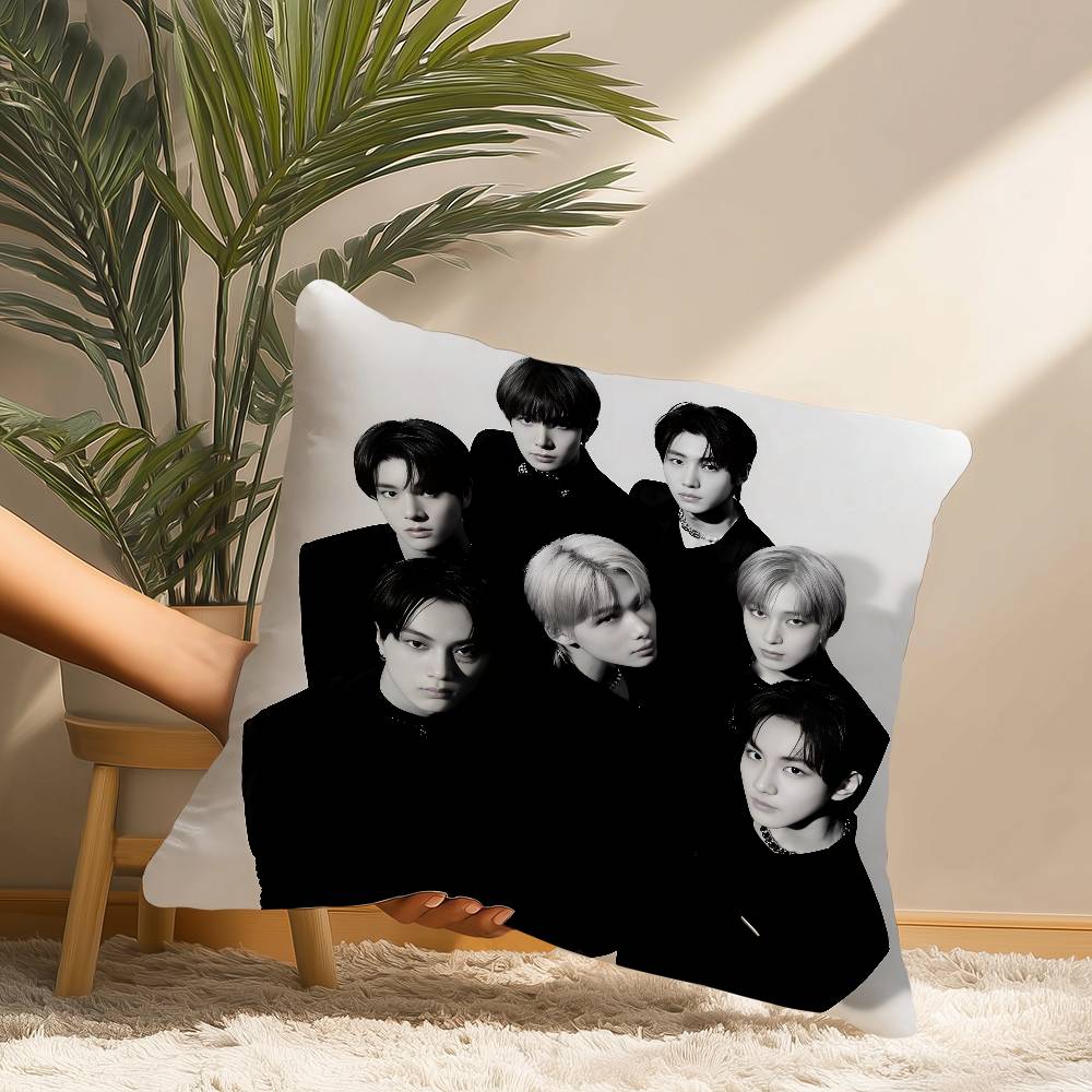 Kpop E-Enhypens Pillow Case Short Plush Print Cushion Cover Square Throw Pillow Covers Sofa Home Decor