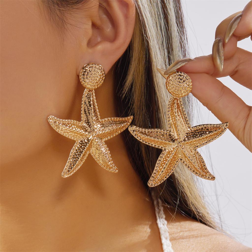 Vintage Asymmetrical Starfish Shell Pendant Earrings For Women Bohemian Irregular Stone Dripping Oil Metal Earring Beach Jewelry