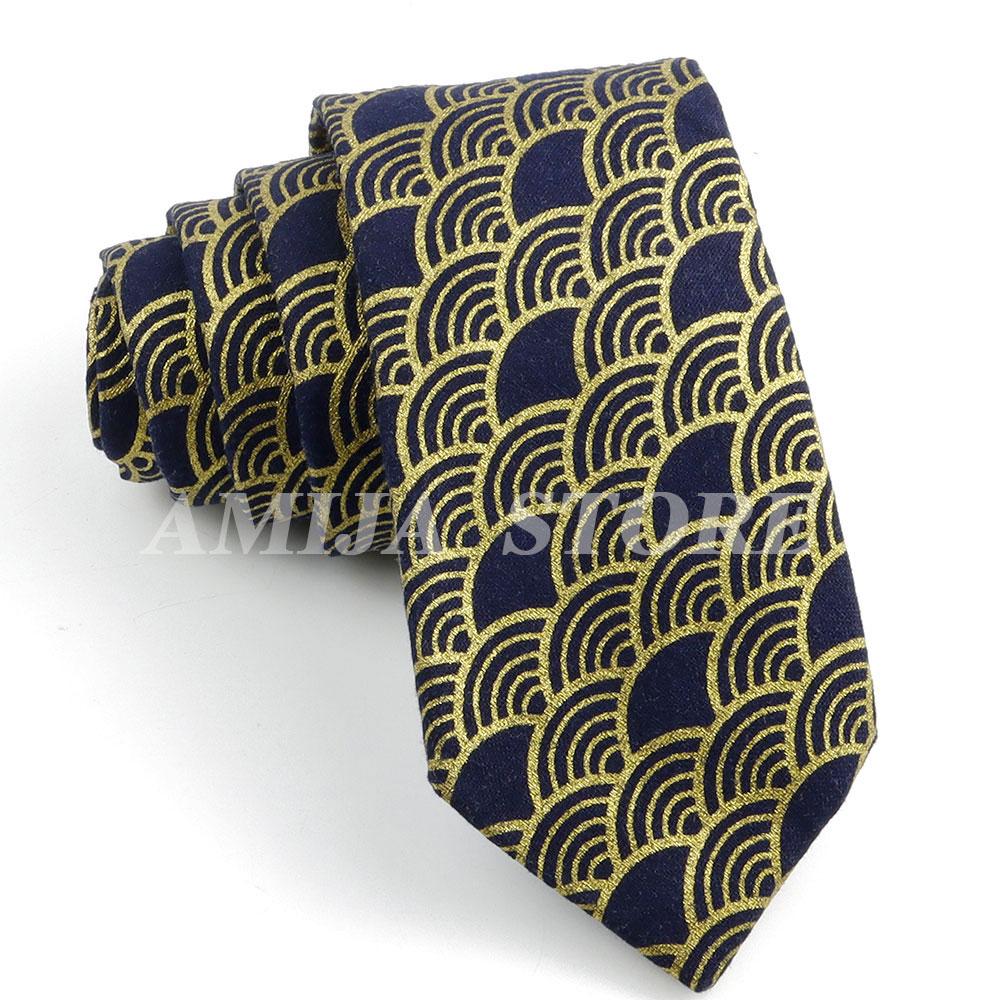 

Мужской модный многоцветный льняной галстук с узором морской волны и рыбьей чешуи, свадебный подарок, для повседневной носки, высокое качество, 7 см, золотой галстук CHINA