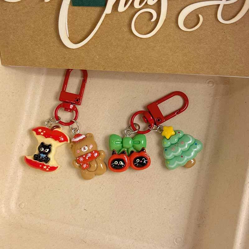 Cartoon Xmas Santa Claus Keychain Resin Gingerbread Man Elk Snowman Pendant Charms Couple Bag Hanging Decoration Christmas Gift