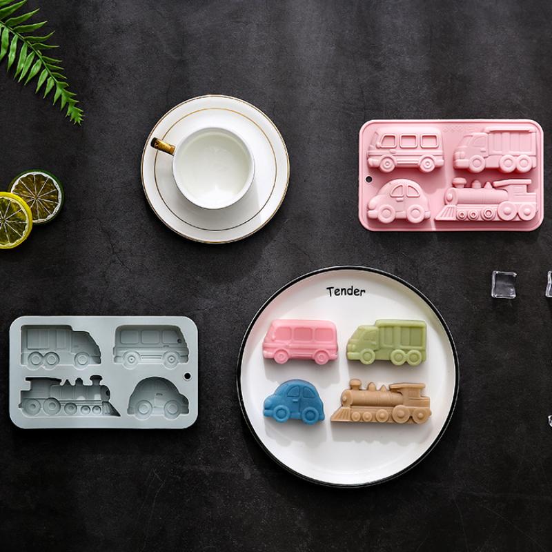 4/6/8 Kavitäten Auto Zug Silikonform Fahrzeuge Buntstiftherstellung Zubehör Pudding Gelee Kuchen Schokoladenform Küchen Backwerkzeuge&