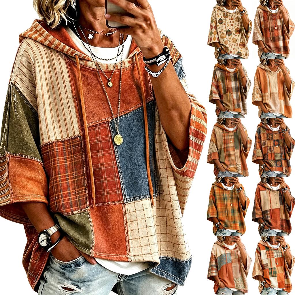 Women's Fashion Hoodie Sweatshirt with Plaid Print and - Casual Loose Fit for Everyday Wear