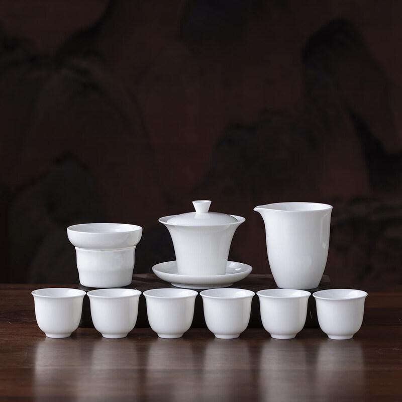 

Ruhan Pure White Ceramic Tea Set with Gaiwan and Gongdao Cup