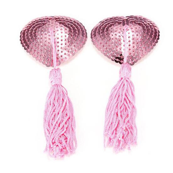 1 Pair Nipple Covers Sequins Shiny Heart Shape Nippleless Stickers Tassels Self-Adhesive Invisible Chest Pads for Home