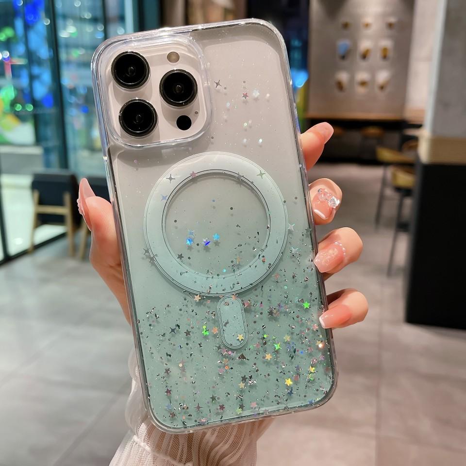 For Magsafe Magnetic Soft Silicone Case For Iphone 17E 17 E Silver Glitter Bling TPU Transparent Shockroof Phone Cover Bumper
