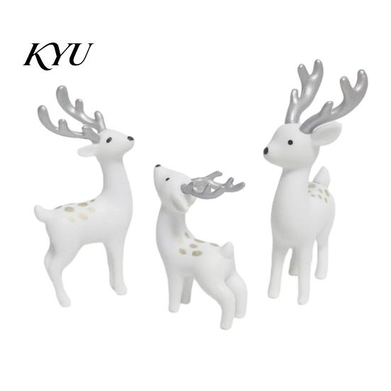 Deer Figurine for Home Decor 3 Pcs Mini Figurines, Cute Woodland Animal Decoration, Miniature Ornament Set Reindeer Statues Fairy Gardens, Cake