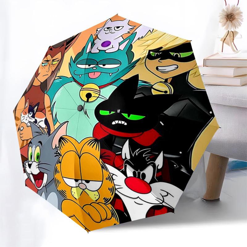 1pc Tom & Jerry Garfield The Cat Automatic Opening & Closing - 8 Bone Iron Frame Outdoor Umbrella, Portable Tri-Fold Design Suitable for Fans, Travel,
