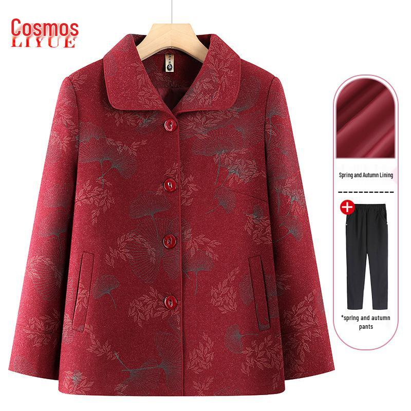 

Стильная куртка с отложным воротником для женщин 60-80: Весенне-осенняя верхняя одежда для людей среднего и пожилого возраста XL (85-100 jin)