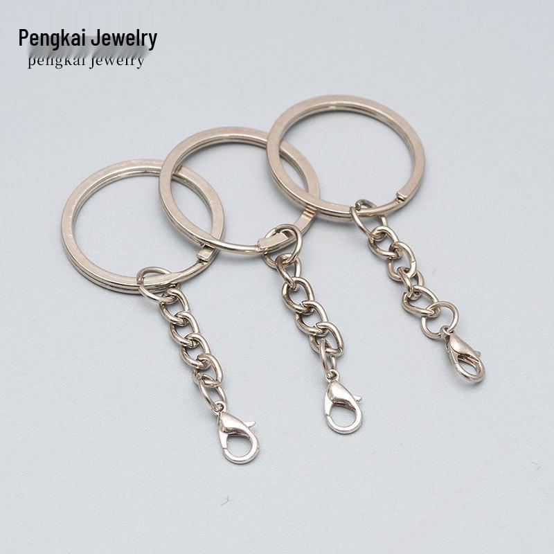 Metal Keychains with 30mm Ring, Lobster Clasp, and 25mm Loop Pendant