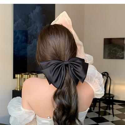Elegante Satinseide Große Schleife Haarspangen Haarspangen Frauen Mädchen Einfarbiges Schwarzes Band Große Schleife Haarnadeln Haaraccessoires Mode