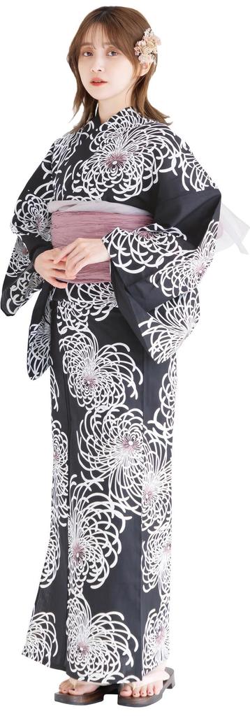 Yukata Heiko Japanese 5 Piece Rangiku Examination on a Moonlit Night [Dita] Women's Set, Easy, Obi, Retro, Black, Blue, Navy, Simple, Style, Set, 1.