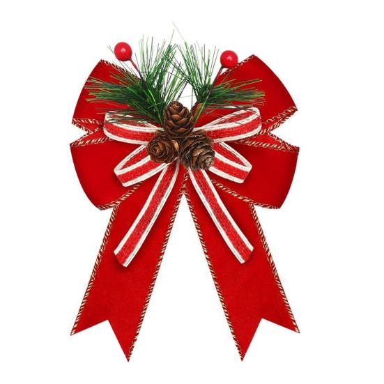 Christmas Burlap Plaid Bow with Pine Cones Pine Needles Large Buffalo Plaid Bow Xmas Wreath Checkered Bow for Holiday Crafts Home Party Tree Decor