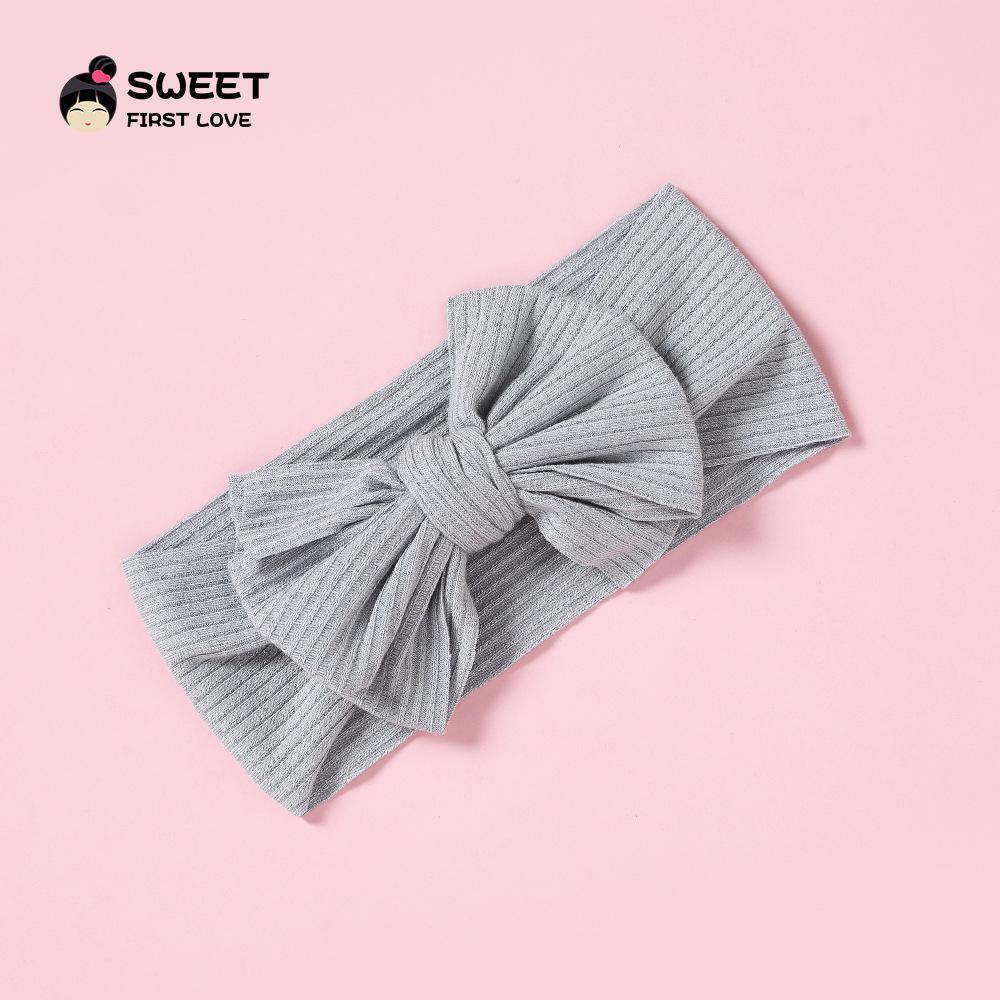 Niansheng Handmade Ribbed Bow Headband for Babies - Solid Color