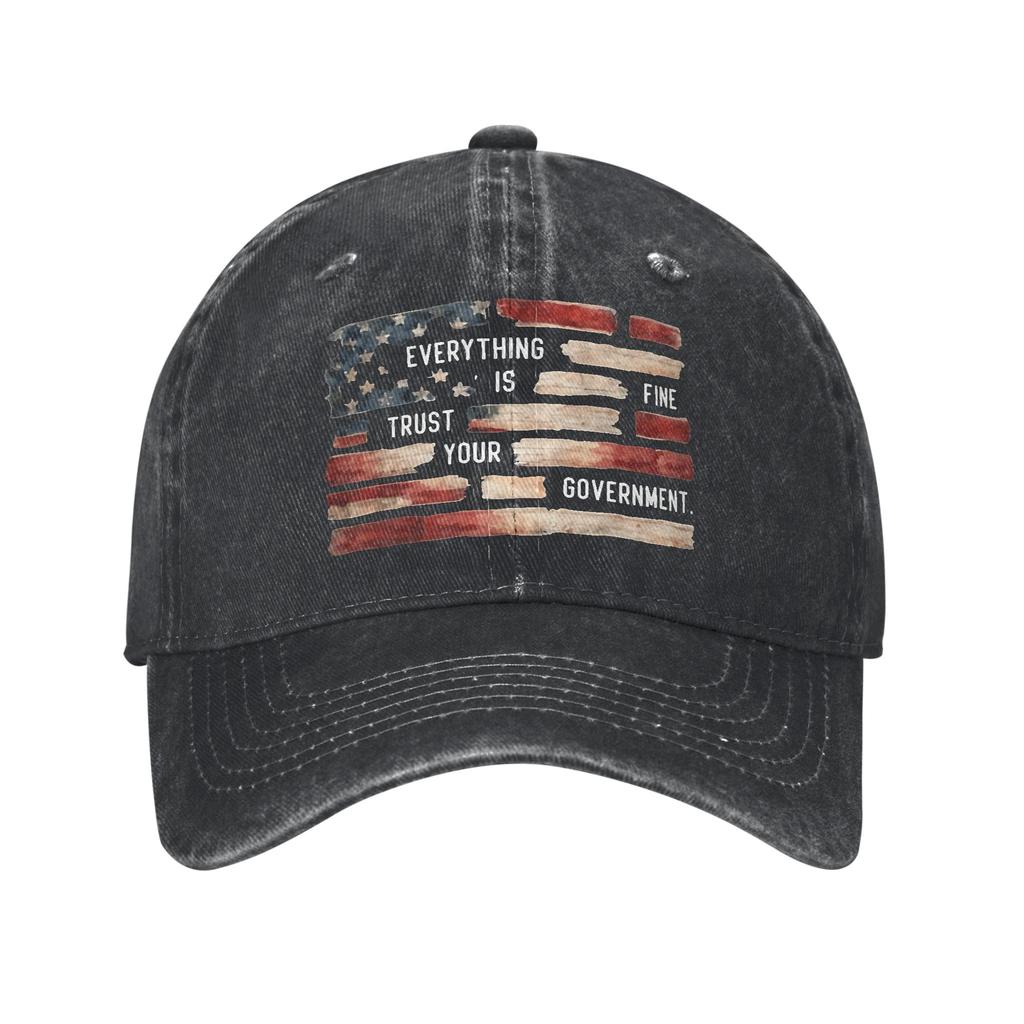 Washed Baseball Cap Everything Is Fine Trust Your GovernUnisext Spring Trucker Hat For UnisexTeens Rock Sun Baseball Caps
