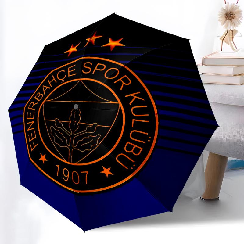 1pc Sturdy 8-Bone Auto Umbrella, Fenerbahce Spor Kulübü Umbrella, Digital Printed, Foldable Umbrella for On-the-Go Outdoor Use