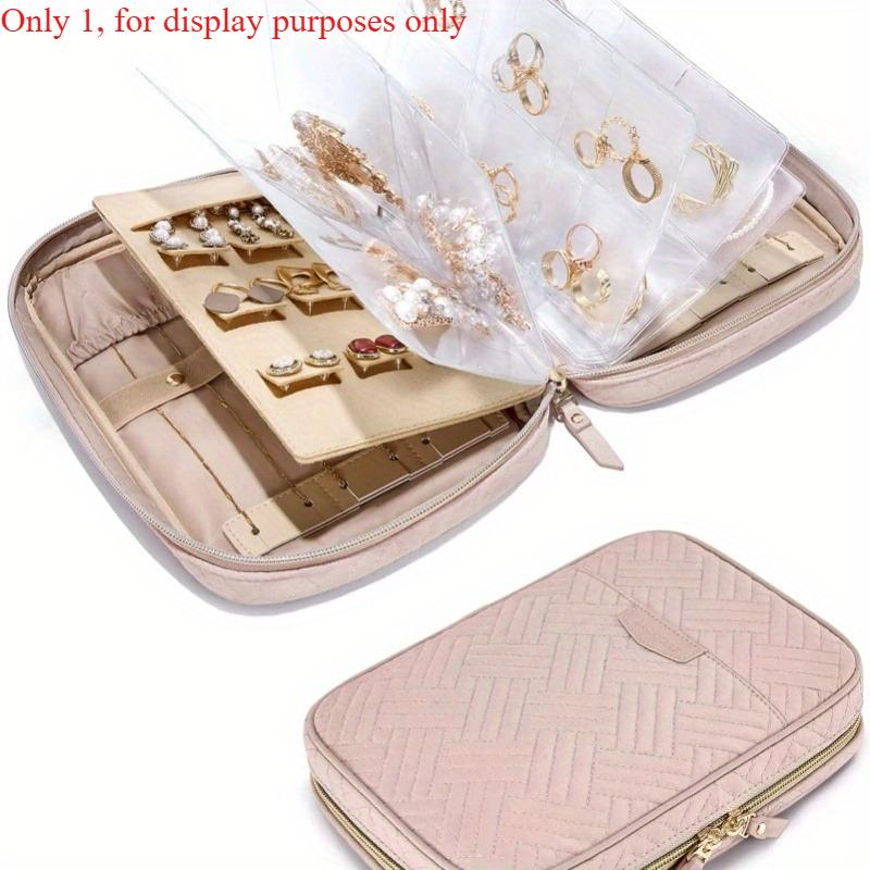 

1Pc Portable Jewelry Box Organizer Display Travel Jewelry Case Boxes for Women Gifts Earrings Leather Storage Zipper Jewelery розовый