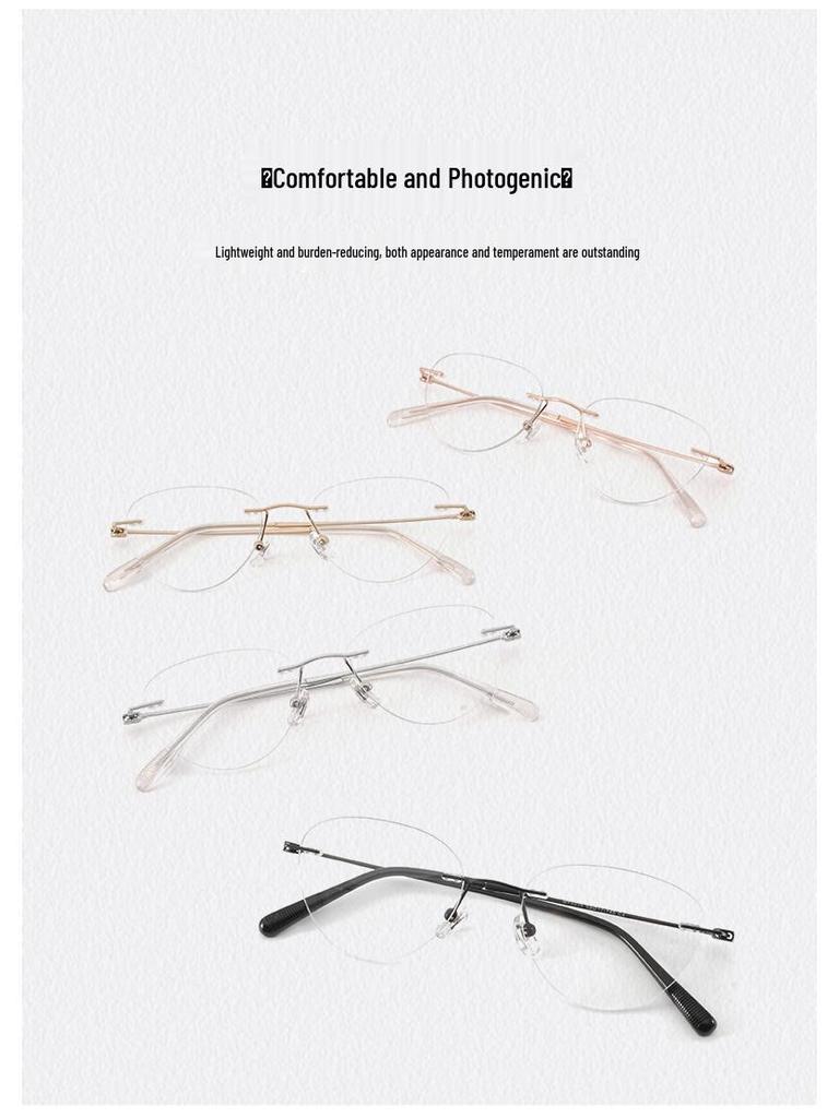 Ultralight Titanium Rimless Women's Cat-Eye Glasses 53 - Elegant Versatile Design