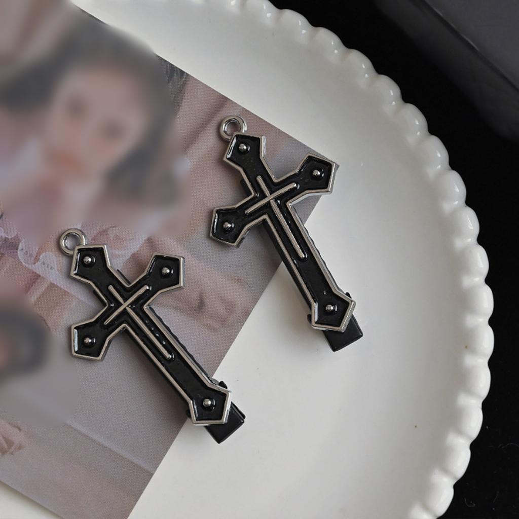Metal Cross Hair Clip Dark Balletcore Cross Dark Flat Clip Halloween Hairpin Dark Elegant Hair Clip for Bunches