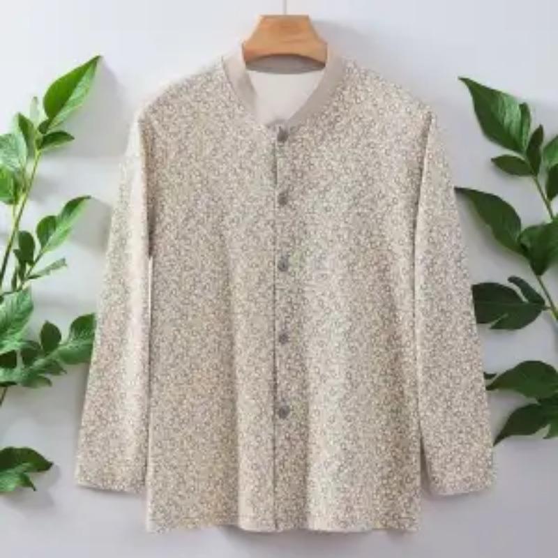 

Fashionable Pure Cotton Cardigan Middle-aged and Elderly Tops 4XL сірий