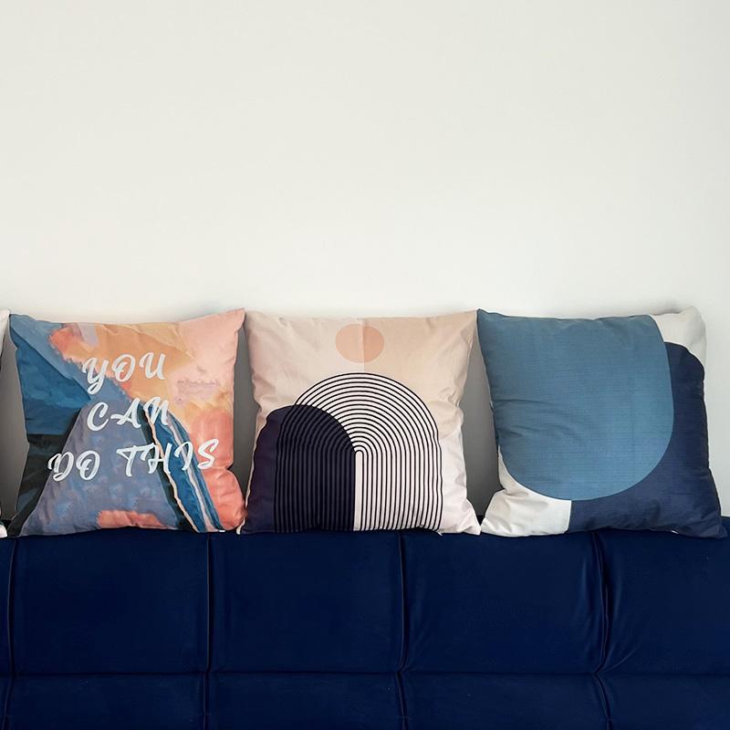 Blue Nordic Style Pillow Cover Geometric Stripe Double-Sided Sofa Window Guest Home Pillow Case Square Shape Pp Cotton